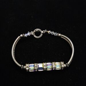 AB Clear‎ Cube Rhinestone Crystal Sterling Silver Toggle Bracelet Closure